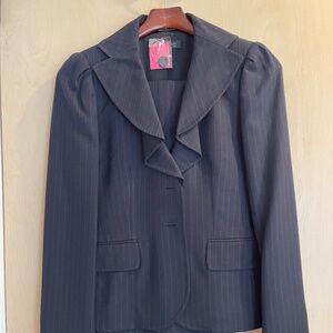 Wool-blend navy pinstripe pantsuit